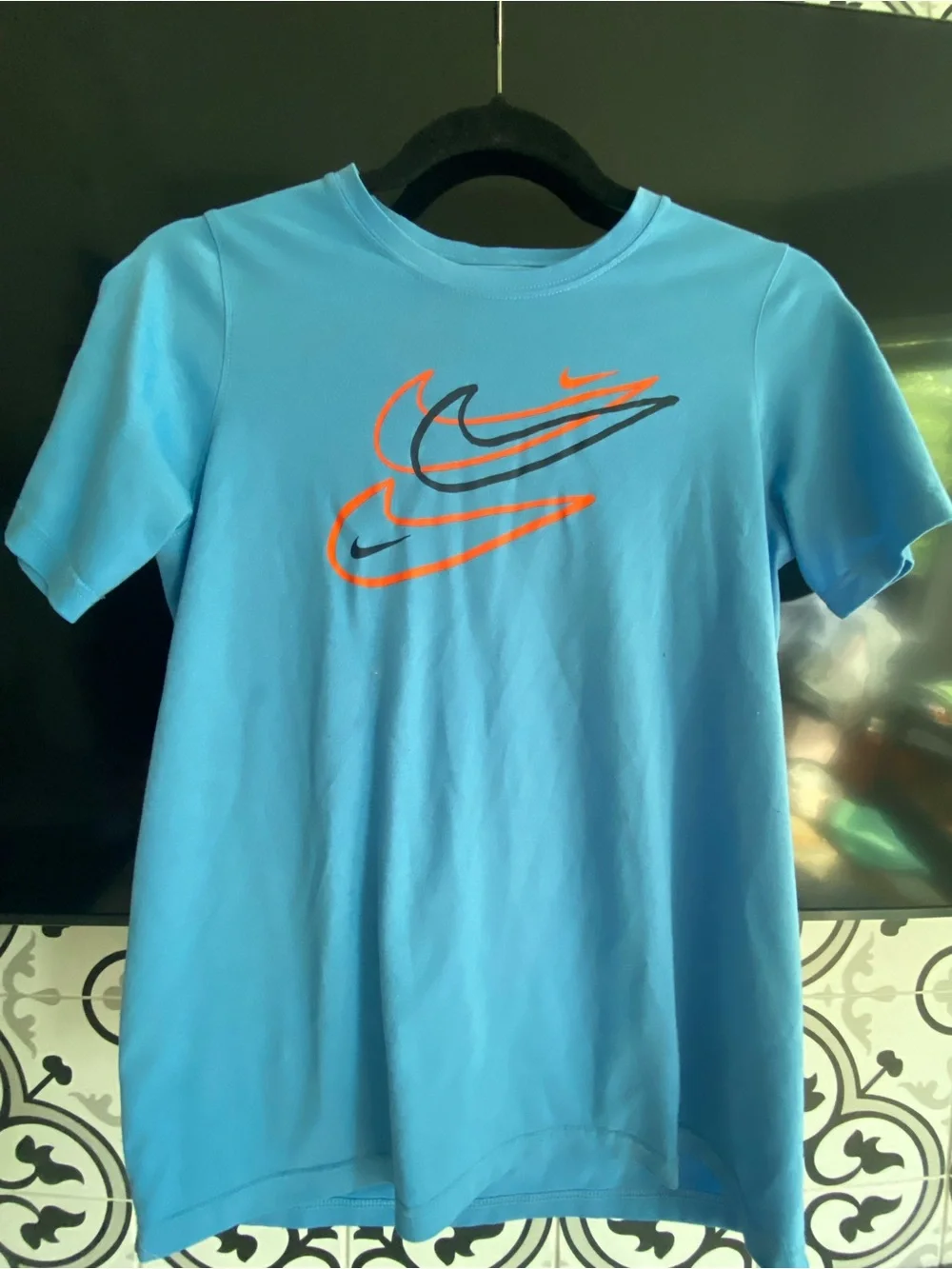 Nike Blue Crew T-Shirt with Black Print